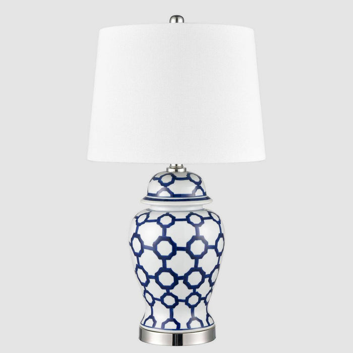 Lucca Small Blue & White Jar Shaped Lamp W/ Shade