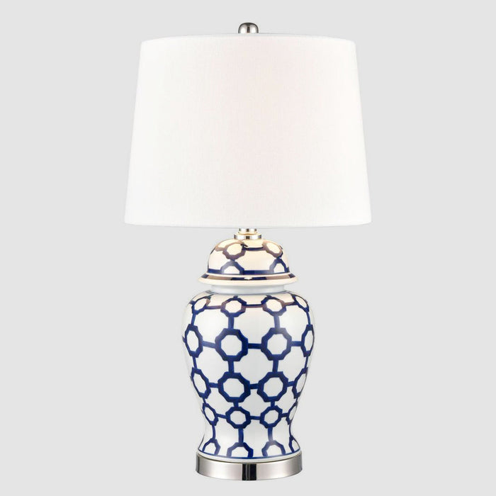 Lucca Small Blue & White Jar Shaped Lamp W/ Shade