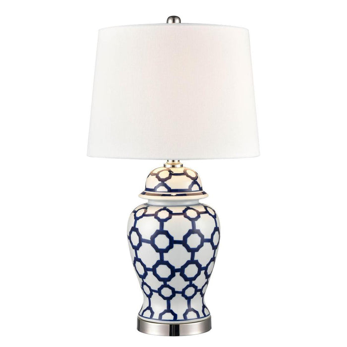 Lucca Small Blue & White Jar Shaped Lamp W/ Shade