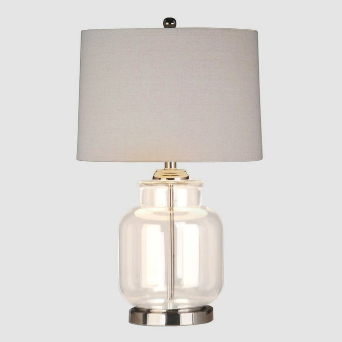 Regency Nickel and Glass Table Lamp with Natural Linen Shade