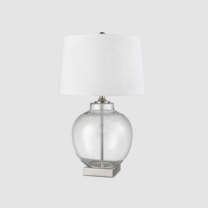 Ellyn Glass and Nickel Lamp with White Linen Shade