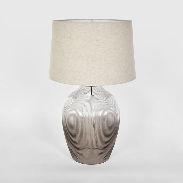 Misty Glass Table Lamp with Natural Linen Shade