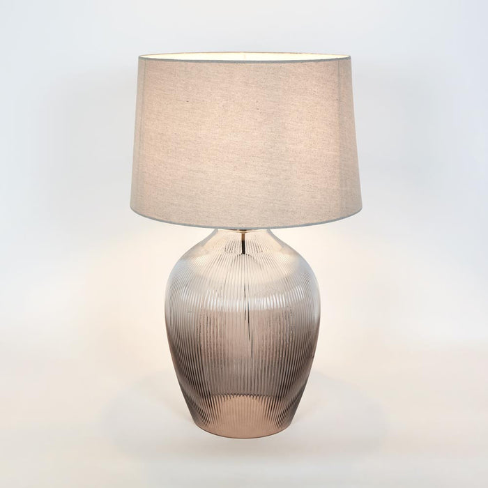 Misty Glass Table Lamp with Natural Linen Shade