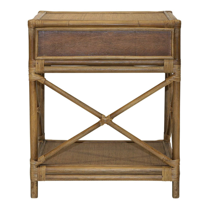 Cayman Rattan Hamptons One Drawer Bedside Table W/ Shell Handle