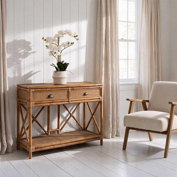 Cayman Rattan 2 Drawer Hamptons Console