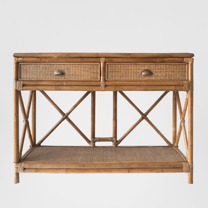 Cayman Rattan 2 Drawer Hamptons Console
