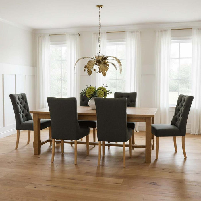 Diana Buttoned Hamptons Dining Chair Storm Grey Linen Blend