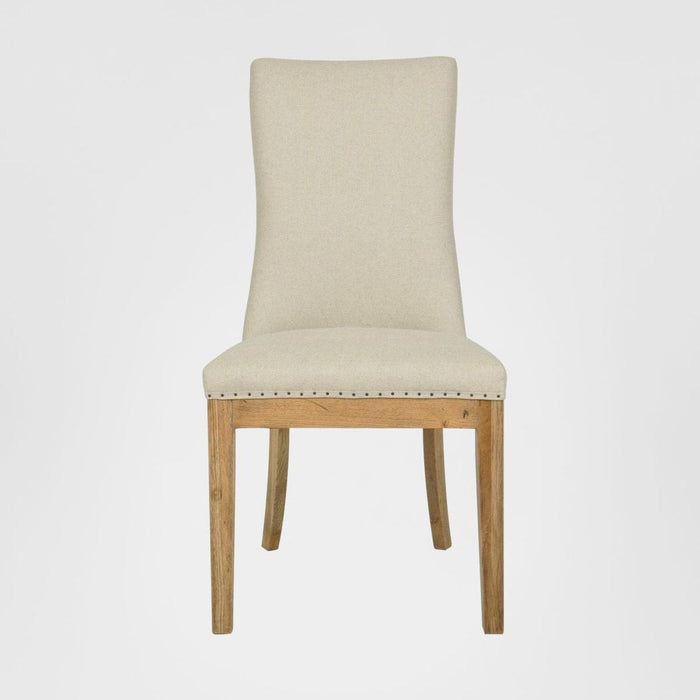 Oakwood Hamptons Linen Dining Chair Natural W/ Studs