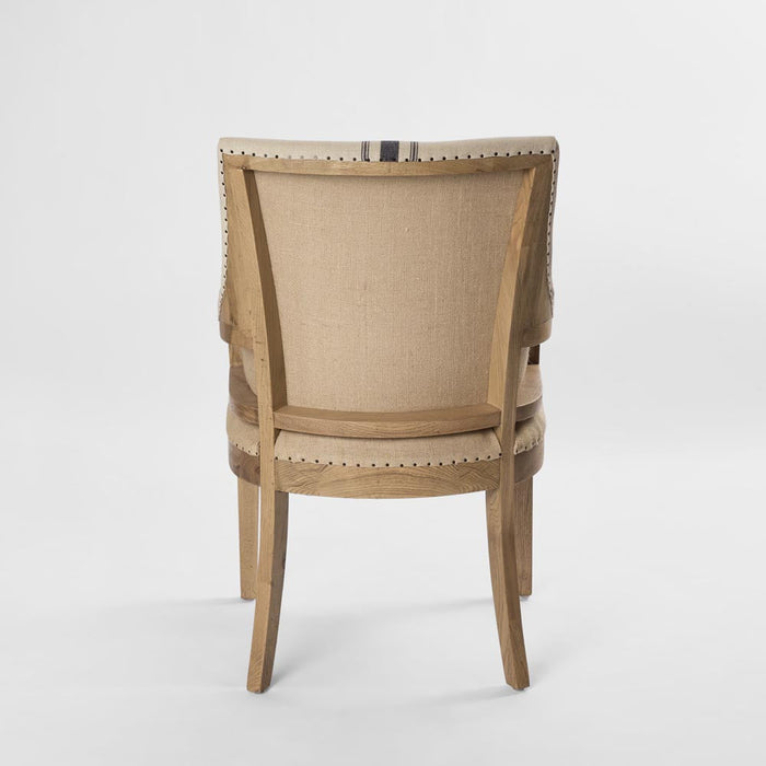 Oakwood Hamptons Linen Arm Chair Natural/Blue Stripe W/ Studs