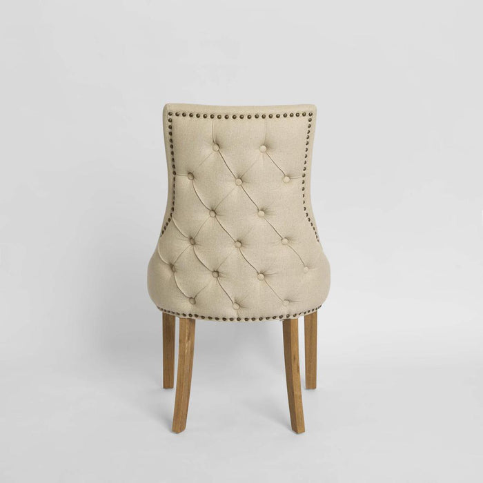 Bordeaux Studded Beige Oakwood Dining Chair