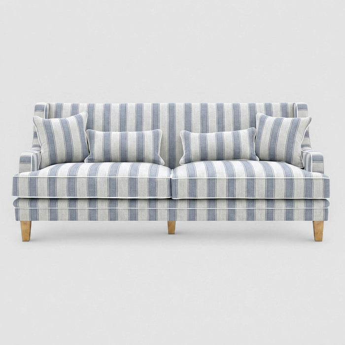Bondi Hamptons 3 Seat Sofa Blue Sky Stripe W/White Piping