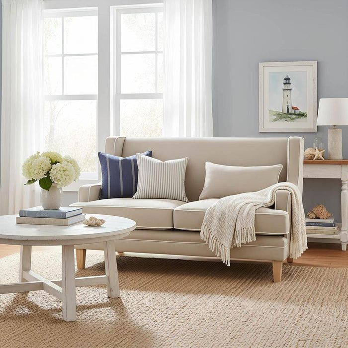 Bondi Hamptons 2 Seat Sofa Natural W/ White Piping