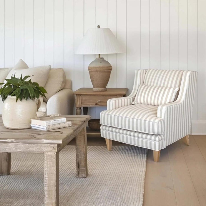 Bondi Hamptons Armchair Natural Stripe W/White Piping