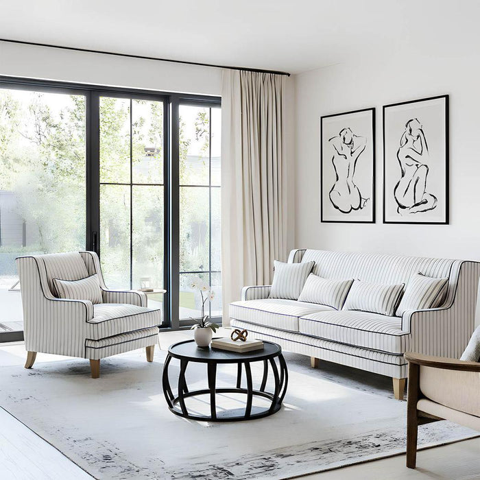 Bondi Hamptons 3 Seat Sofa Blue/White Pin Stripe