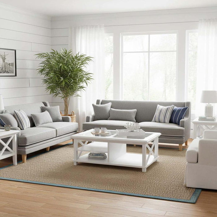 Bondi Hamptons 2 Seat Sofa Grey W/White Piping