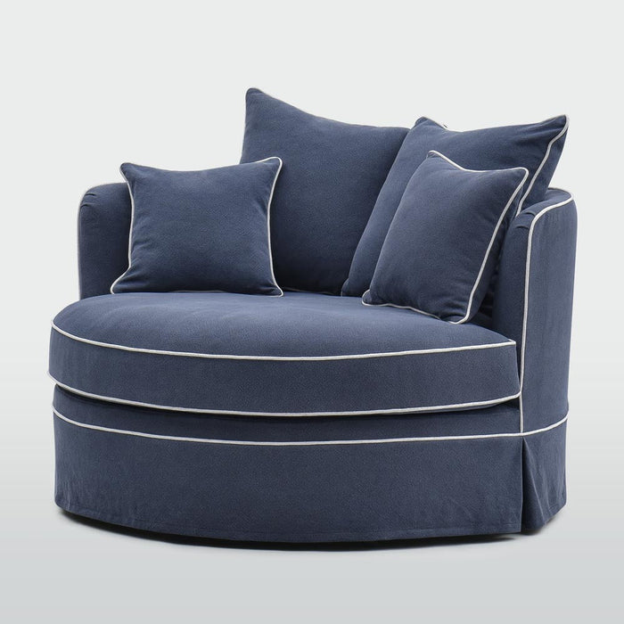Slip Cover Only - Noosa Hamptons Snuggle Chair Navy With White Piping