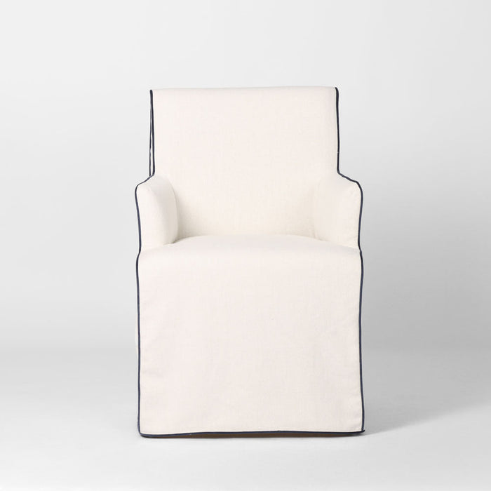 Slip Cover Only - Clifton Dining Chair W/Arms Ivory With Navy Piping