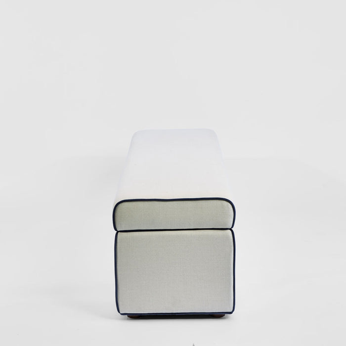 Brighton Storage Ottoman Ivory with Blue Piping