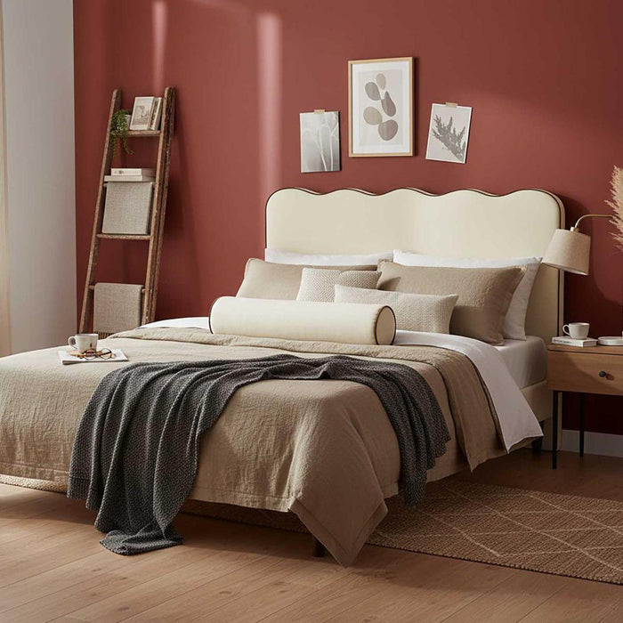 Avoca Bedhead King Ivory with Chocolate Piping