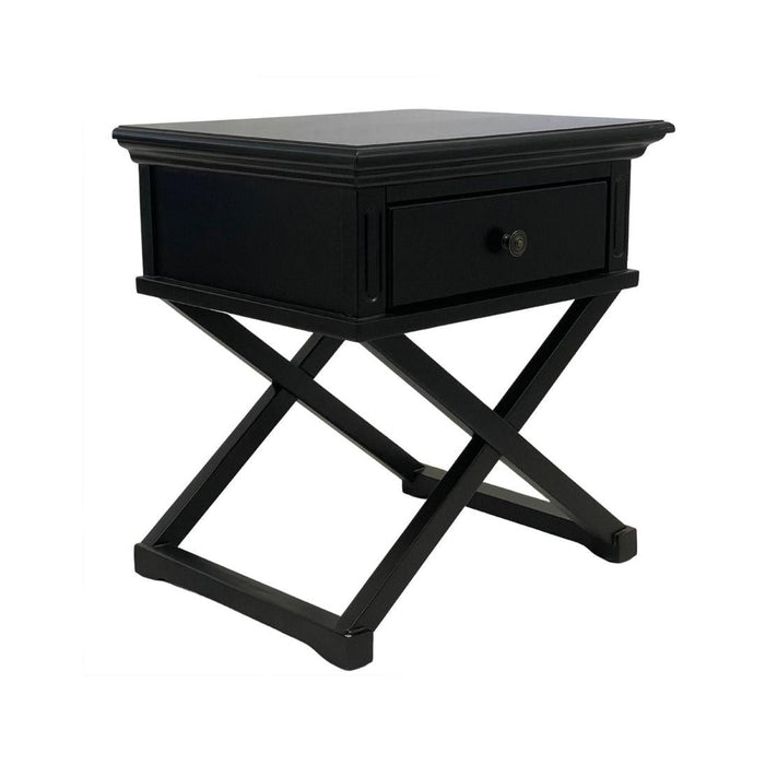 Sorrento Cross Leg Hamptons BedSide Table W/Drawer Black