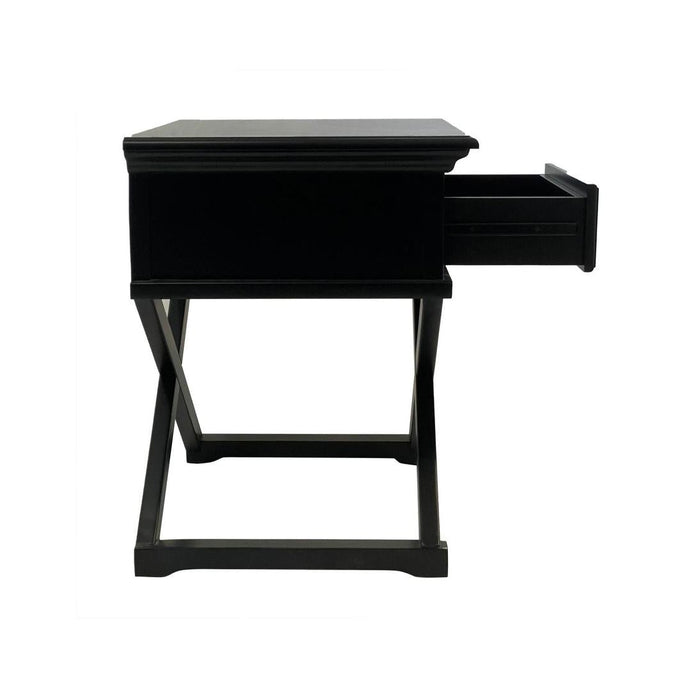 Sorrento Cross Leg Hamptons BedSide Table W/Drawer Black