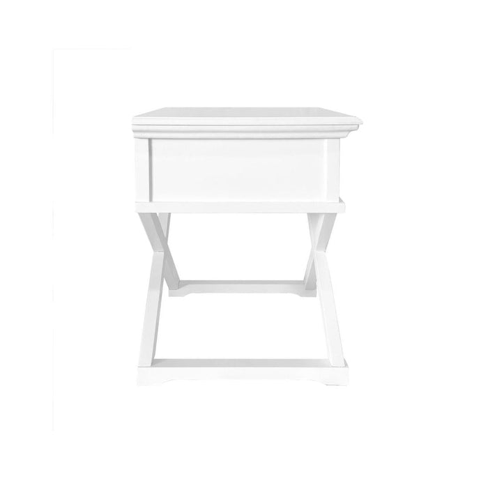 Sorrento Cross Leg Hamptons BedSide Table W/Drawer White