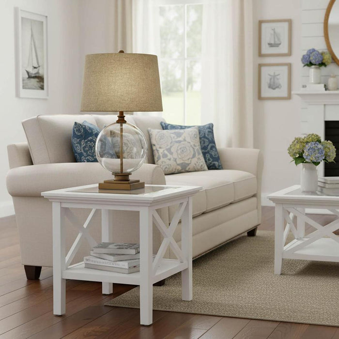 Sorrento Hamptons Square Side Table W/ Glass Top White