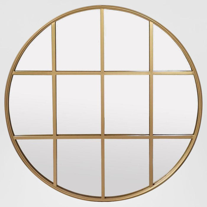 Amelia Gold Rimmed Round Paned Mirror D120cm
