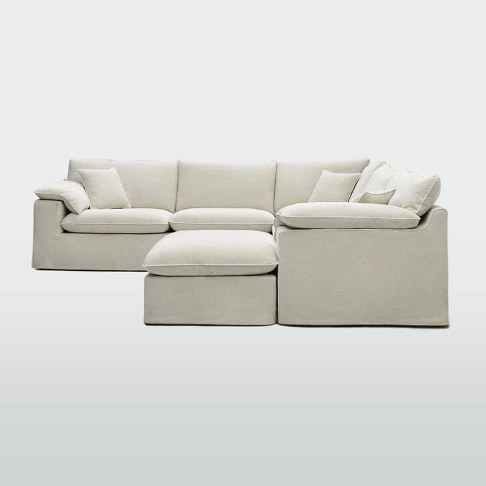 Norfolk 5 Seater Modular with Chaise (Reversible) Beige with W/ White Piping