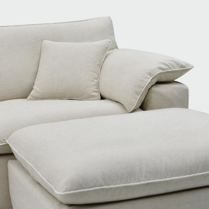 Norfolk 5 Seater Modular with Chaise (Reversible) Beige with W/ White Piping
