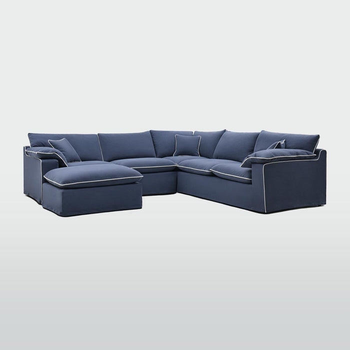 Norfolk 5 Seater Modular with Chaise (Reversible) Navy w/White piping
