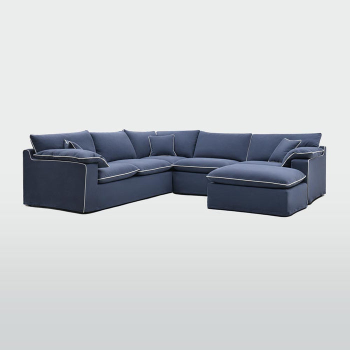 Norfolk 5 Seater Modular with Chaise (Reversible) Navy w/White piping