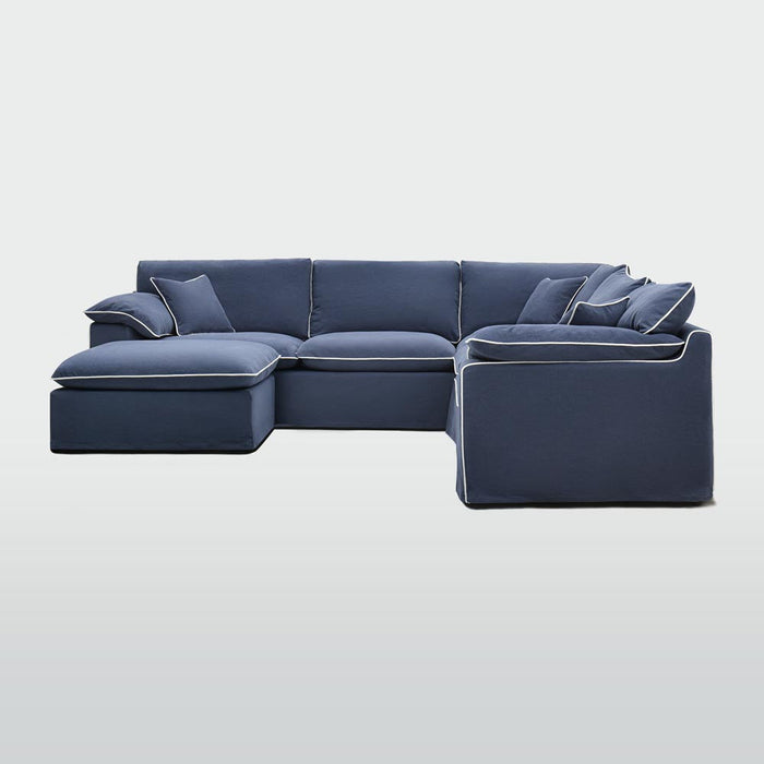 Norfolk 5 Seater Modular with Chaise (Reversible) Navy w/White piping