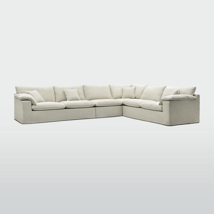 Norfolk 6 Seater Modular Beige with W/ White Piping