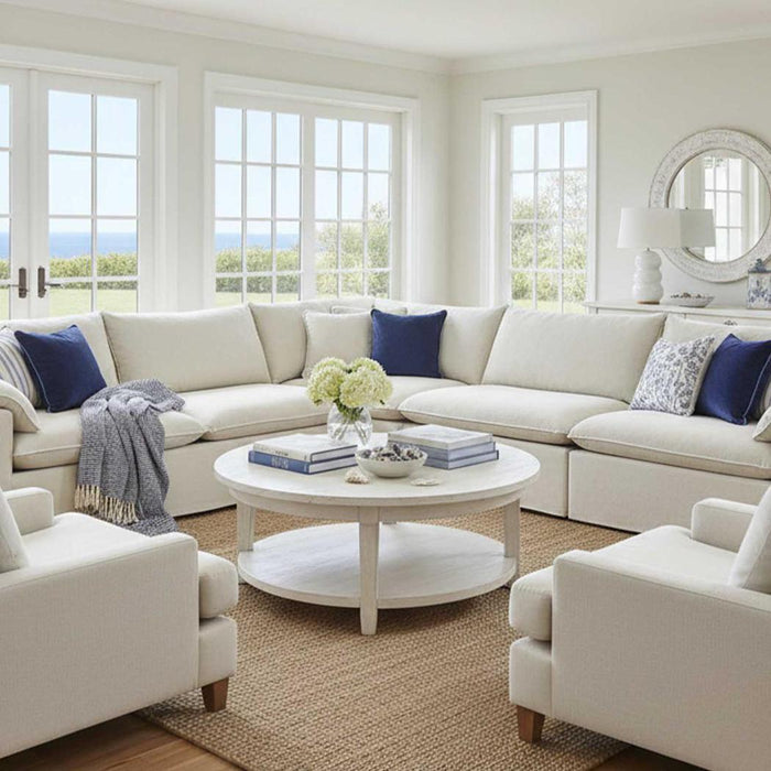 Norfolk 6 Seater Modular Beige with W/ White Piping
