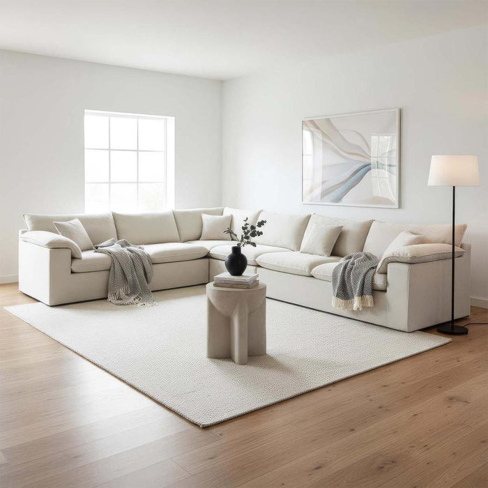 Norfolk 6 Seater Modular Beige with W/ White Piping