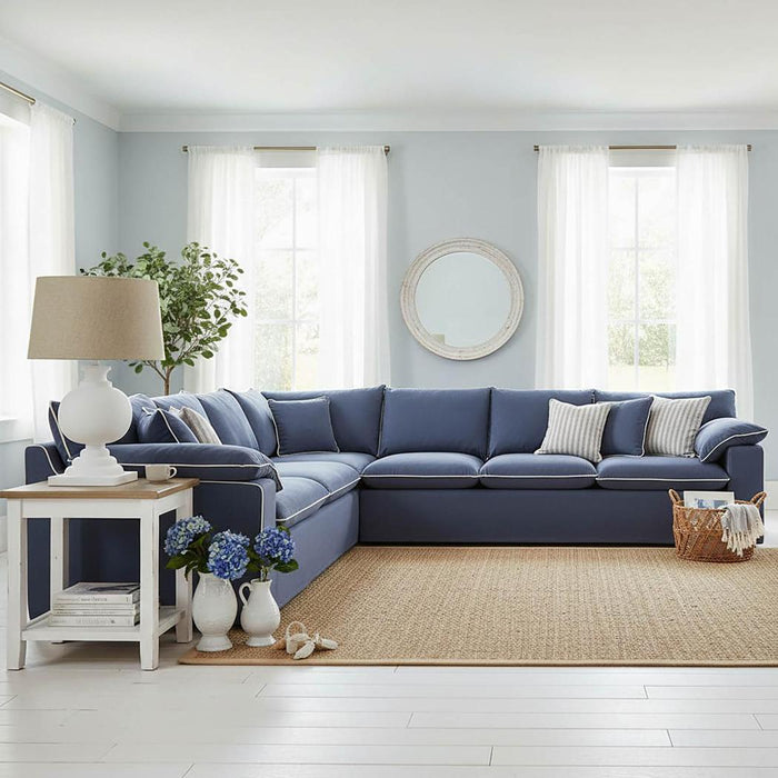 Norfolk 6 Seater Modular Navy w/White piping