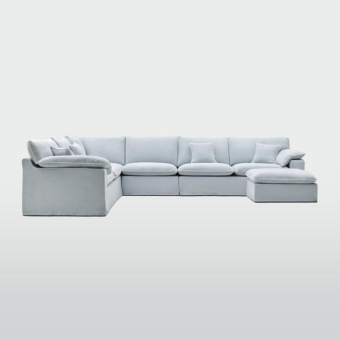Norfolk 6 Seater Modular with Chaise (Reversible) Beach w/White piping