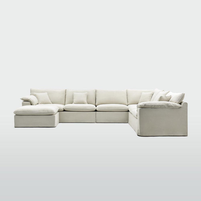 Norfolk 6 Seater Modular with Chaise (Reversible) Beige with W/ White Piping