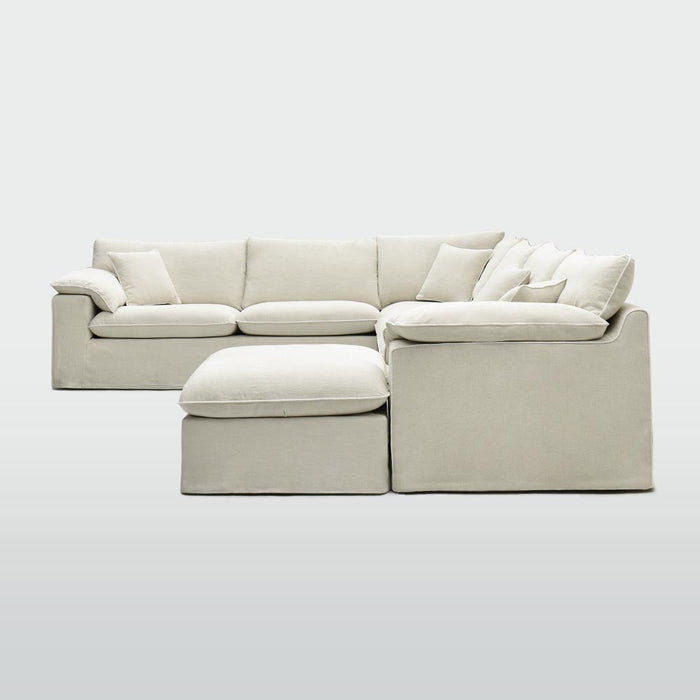 Norfolk 6 Seater Modular with Chaise (Reversible) Beige with W/ White Piping