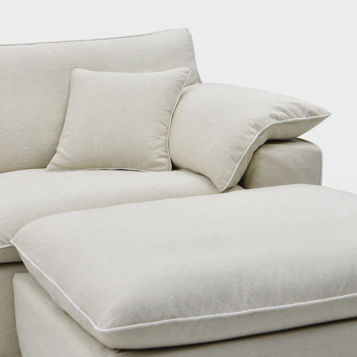Norfolk 6 Seater Modular with Chaise (Reversible) Beige with W/ White Piping