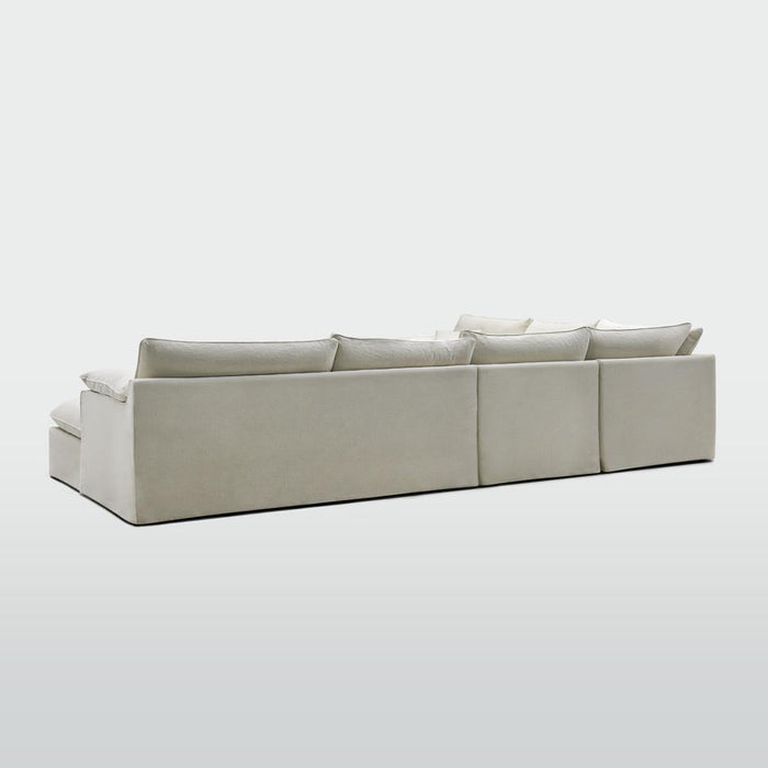 Norfolk 6 Seater Modular with Chaise (Reversible) Beige with W/ White Piping