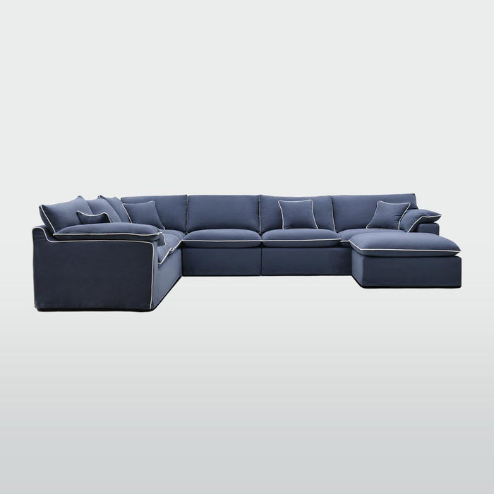 Norfolk 6 Seater Modular with Chaise (Reversible) Navy w/White piping