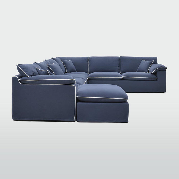 Norfolk 6 Seater Modular with Chaise (Reversible) Navy w/White piping