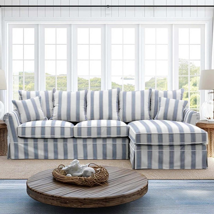 Noosa 3 Seater Right Chaise Sofa Blue Sky Stripe