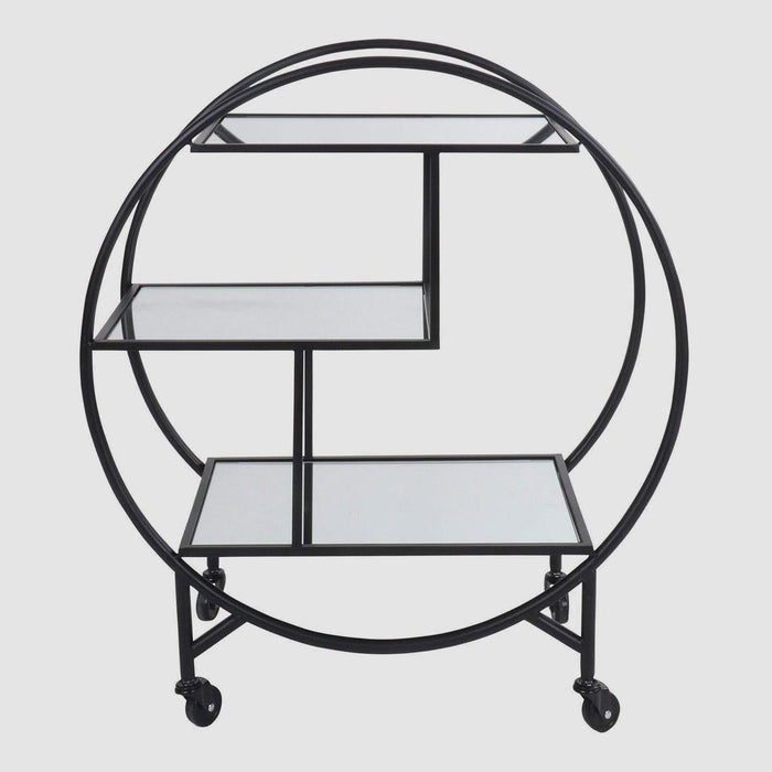 Black Bar Cart W/ Mirror Shelf