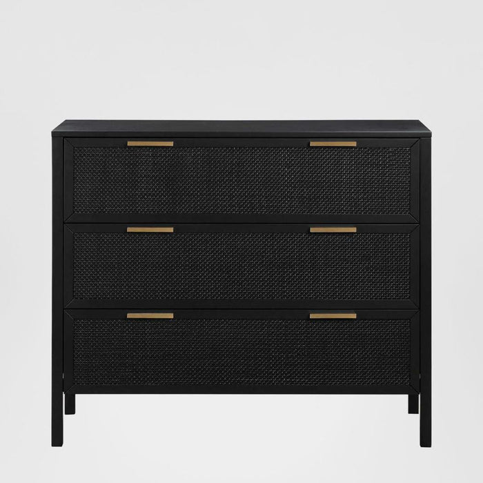 Santorini Hamptons 3 Drawer Timber/Rattan Dresser 100cm Black