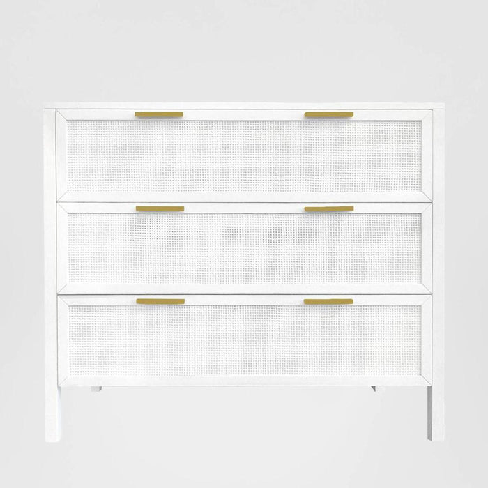Santorini Hamptons 3 Drawer Timber/Rattan Dresser 100cm White