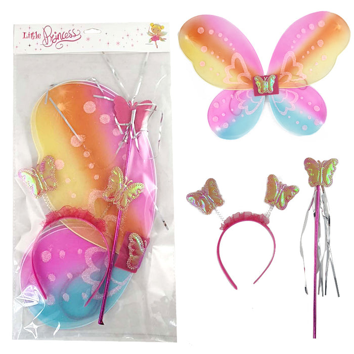 Party Wing Set Butterfly 3Pce Set Rainbow Col