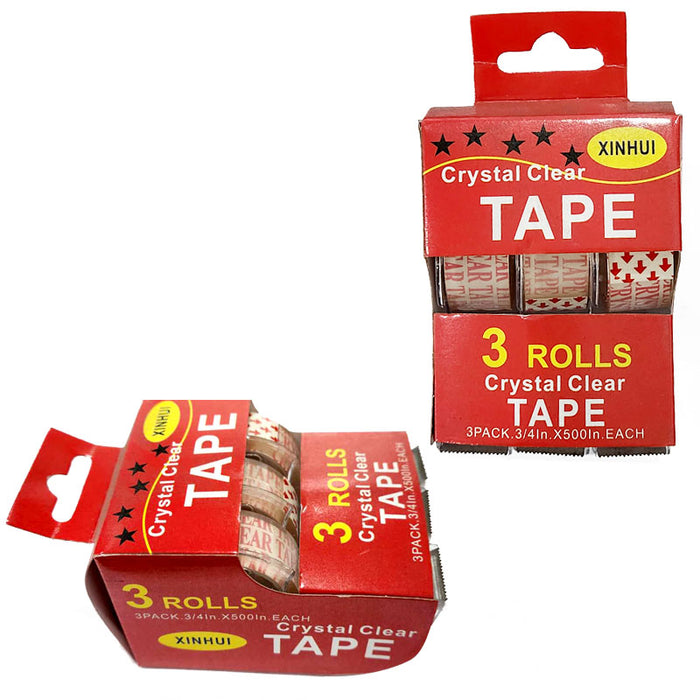 Tape - 3Rolls Clear Tape + Dispenser 3/4"X500"